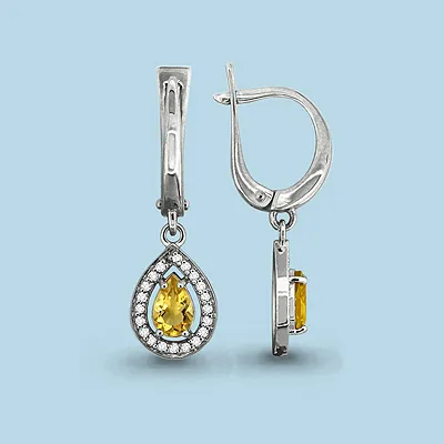 4410206А Серьги из Серебра с фианитами, цитринами