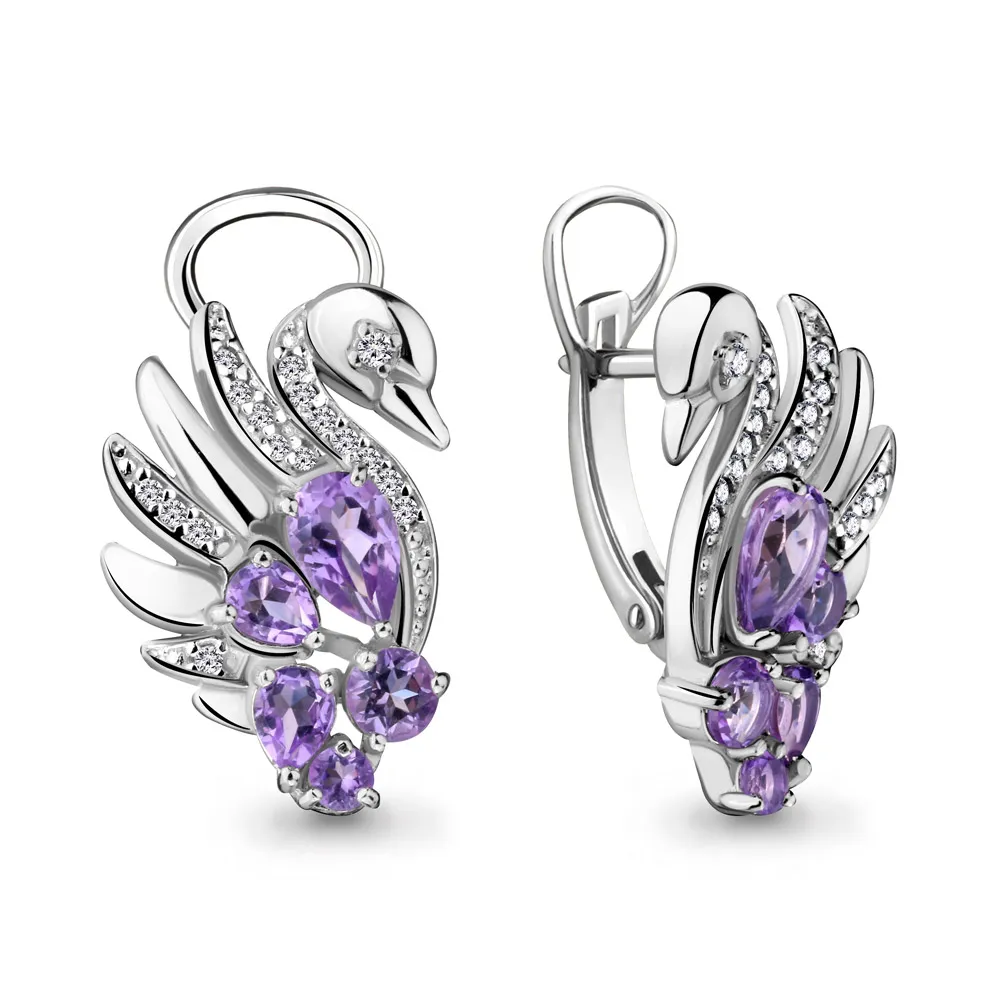 4488204А Серьги из Серебра с аметистами, фианитами