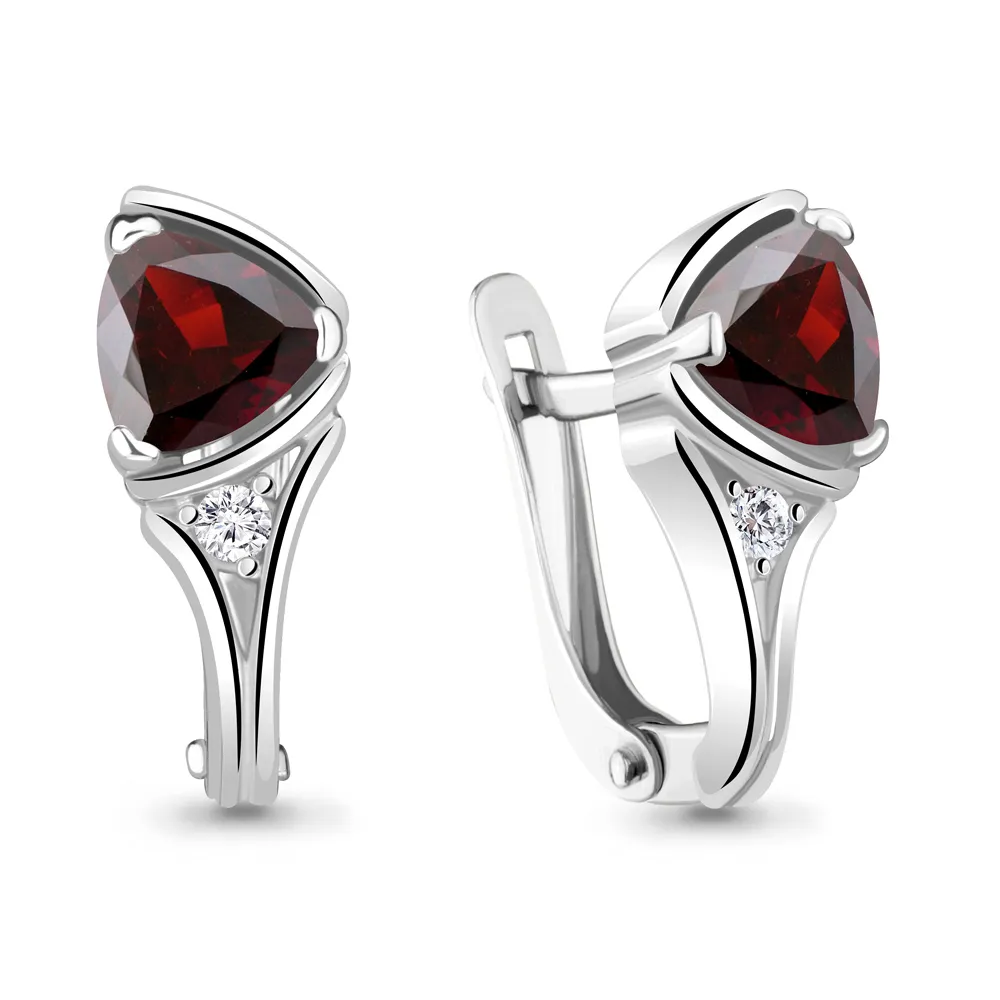4738003А Серьги из Серебра с гранатами, фианитами