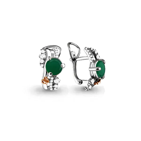 4471809А Серьги из Серебра с агатами, фианитами