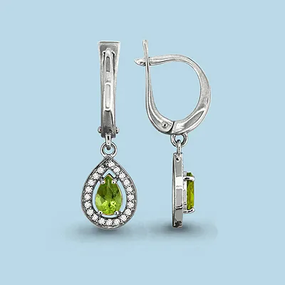 4410207А Серьги из Серебра с фианитами, хризолитами
