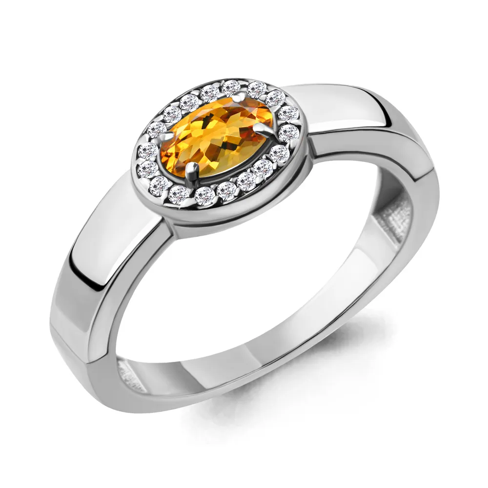 6911706А Кольцо из Серебра с фианитами, цитрином