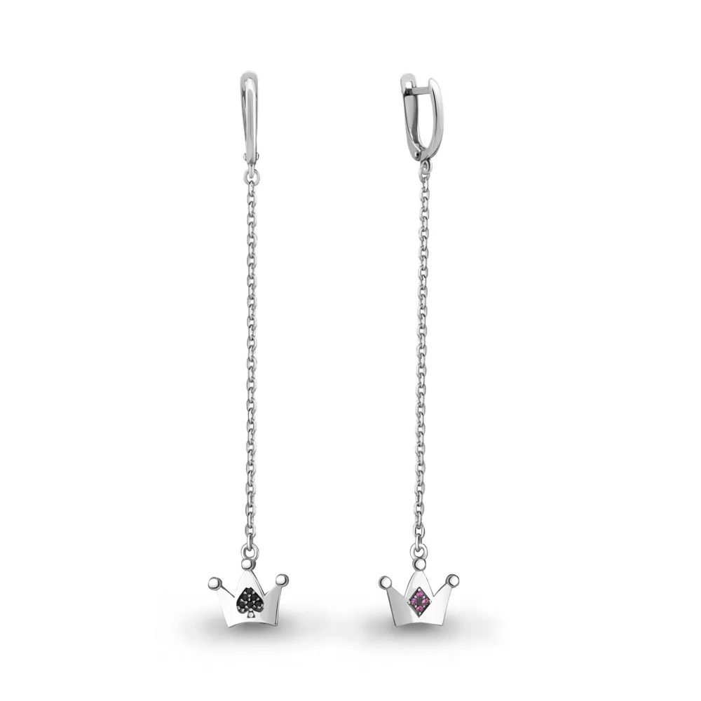 48398ВЧ Серьги из Серебра с корундами иск., нанокристаллами