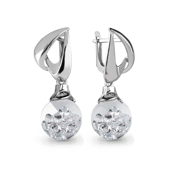 45389 Серьги из Серебра с стёклами из коллекции "French ball"