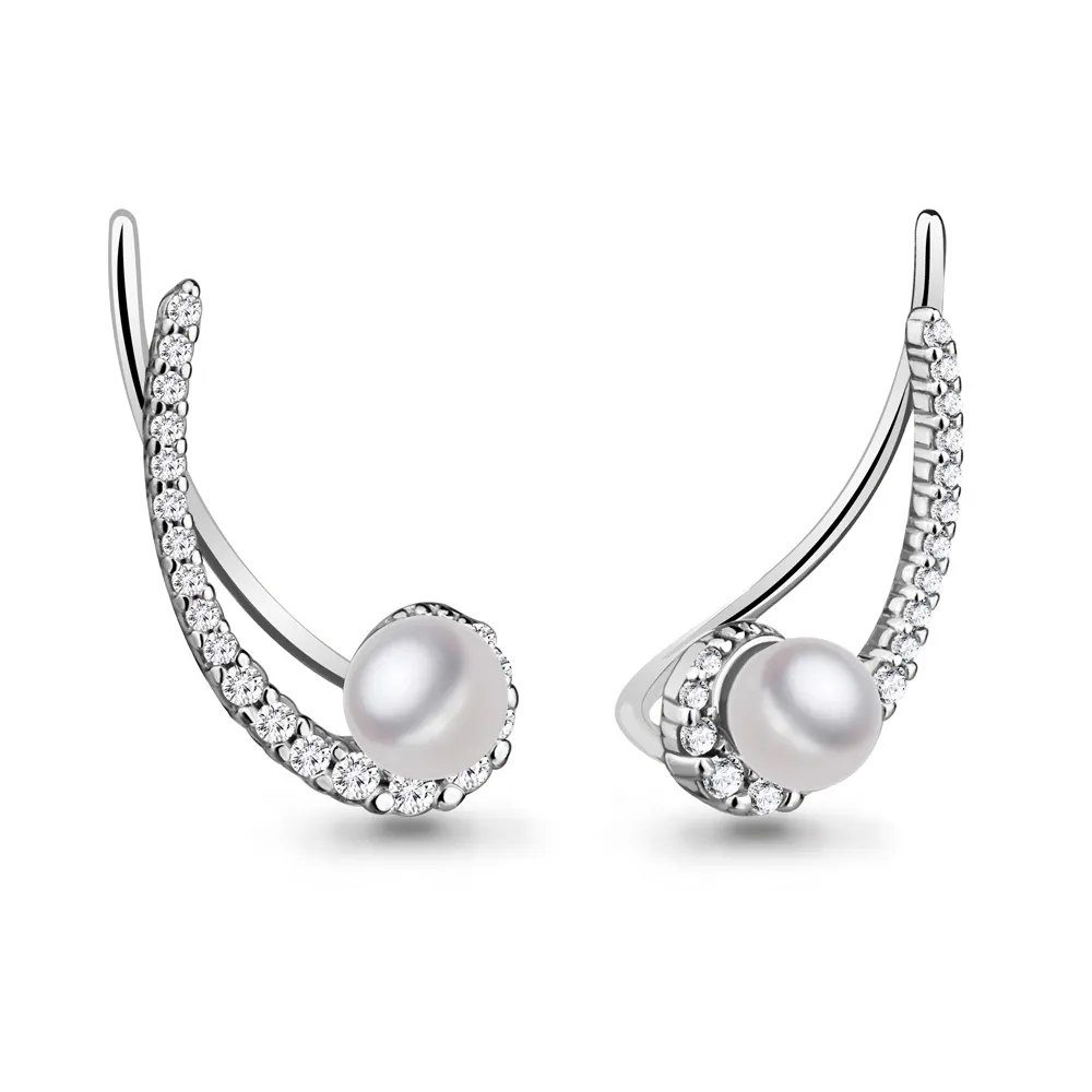 41265А Серьги из Серебра с культ. жемчугом  ааа, фианитами