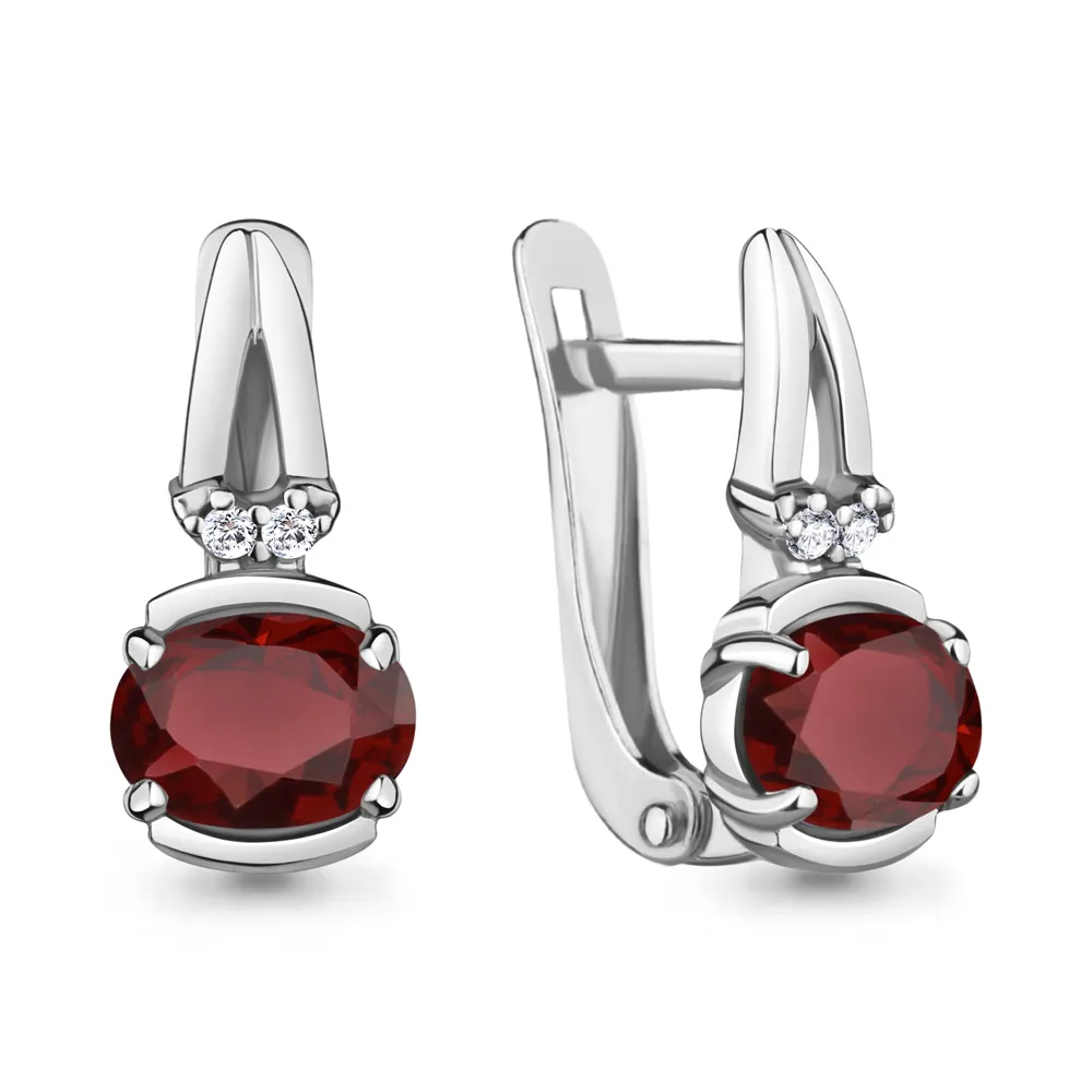 4737903А Серьги из Серебра с гранатами, фианитами