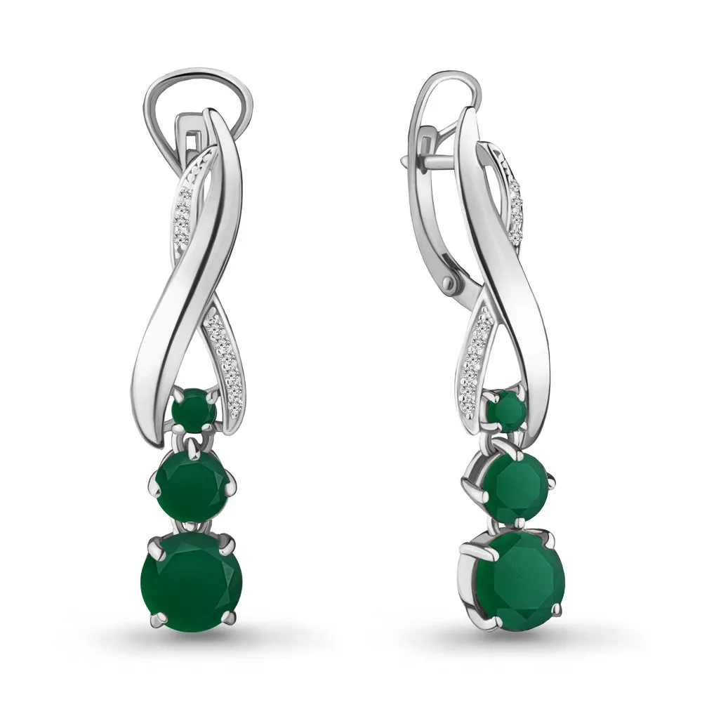 4431609А Серьги из Серебра с агатами, фианитами