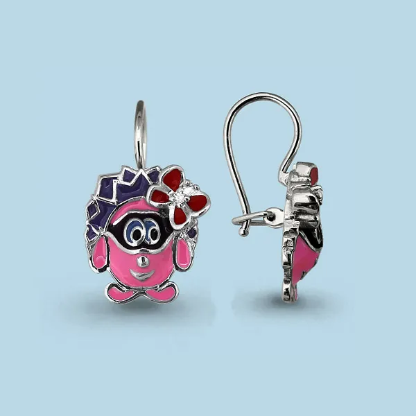 45141А Серьги из Серебра с фианитами, эмалью из коллекции "Happy"