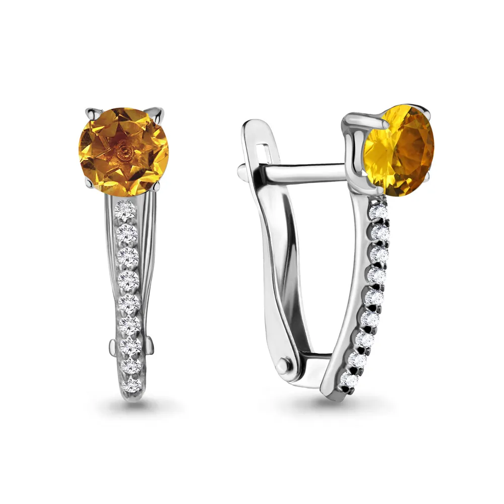 4406206А Серьги из Серебра с фианитами, цитринами