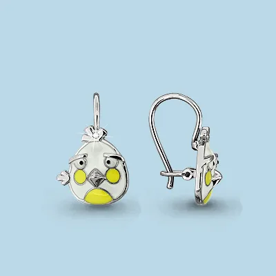 45099А Серьги из Серебра с фианитами, эмалью из коллекции "Happy"