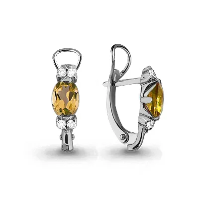 4414106А Серьги из Серебра с фианитами, цитринами