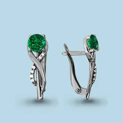 42897Г Серьги из Серебра с наноизумрудами, фианитами