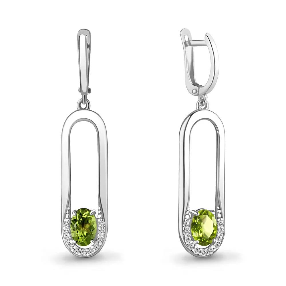 4741107А Серьги из Серебра с фианитами, хризолитами
