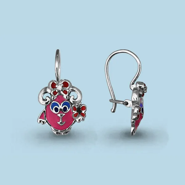45145А Серьги из серебра с фианитами, эмалью из коллекции "Happy"