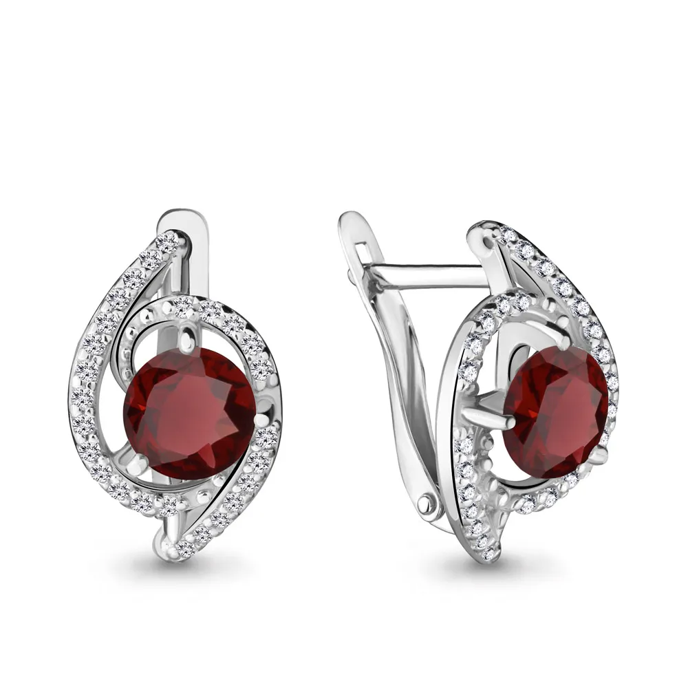 4434903А Серьги из Серебра с гранатами, фианитами