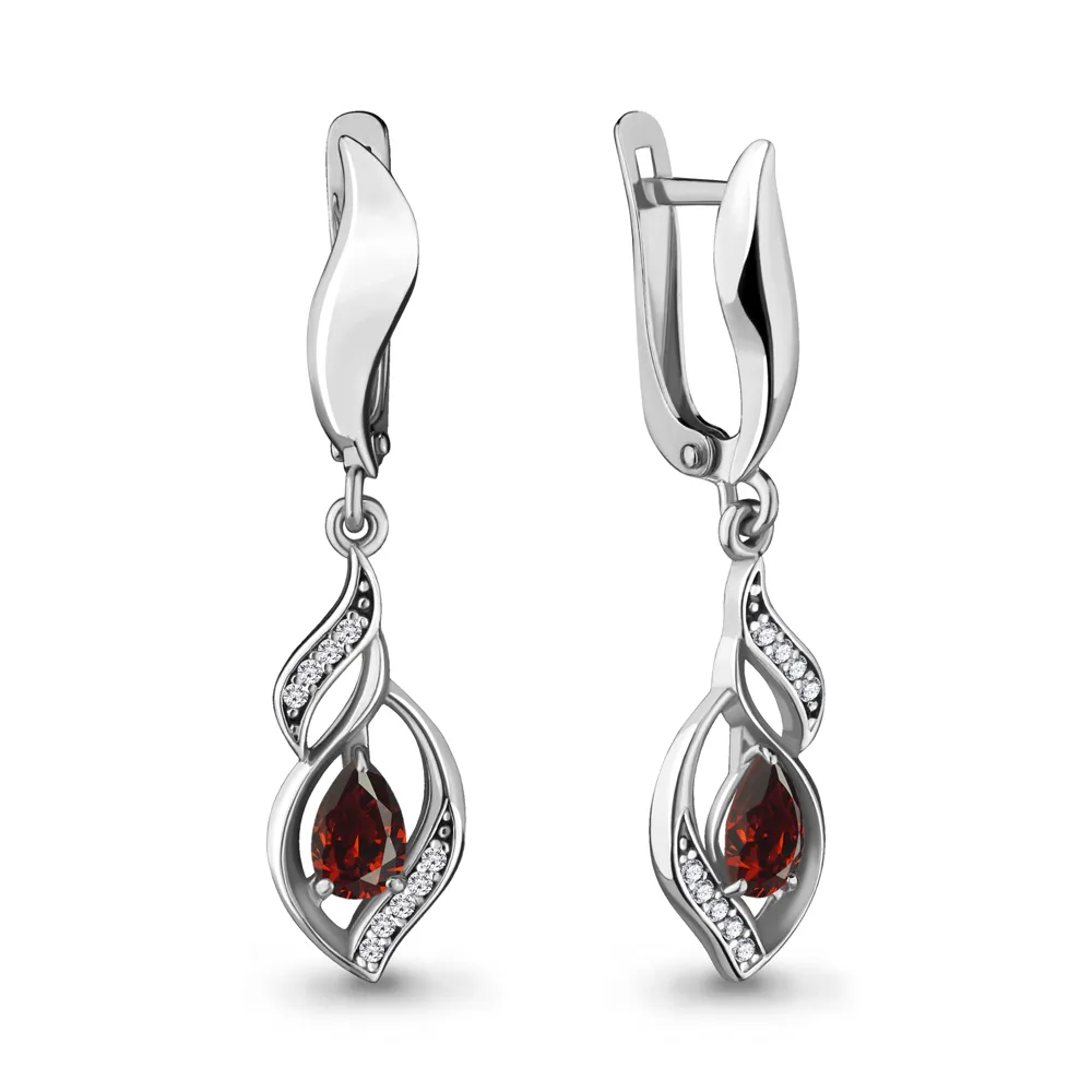 4721603А Серьги из Серебра с гранатами, фианитами