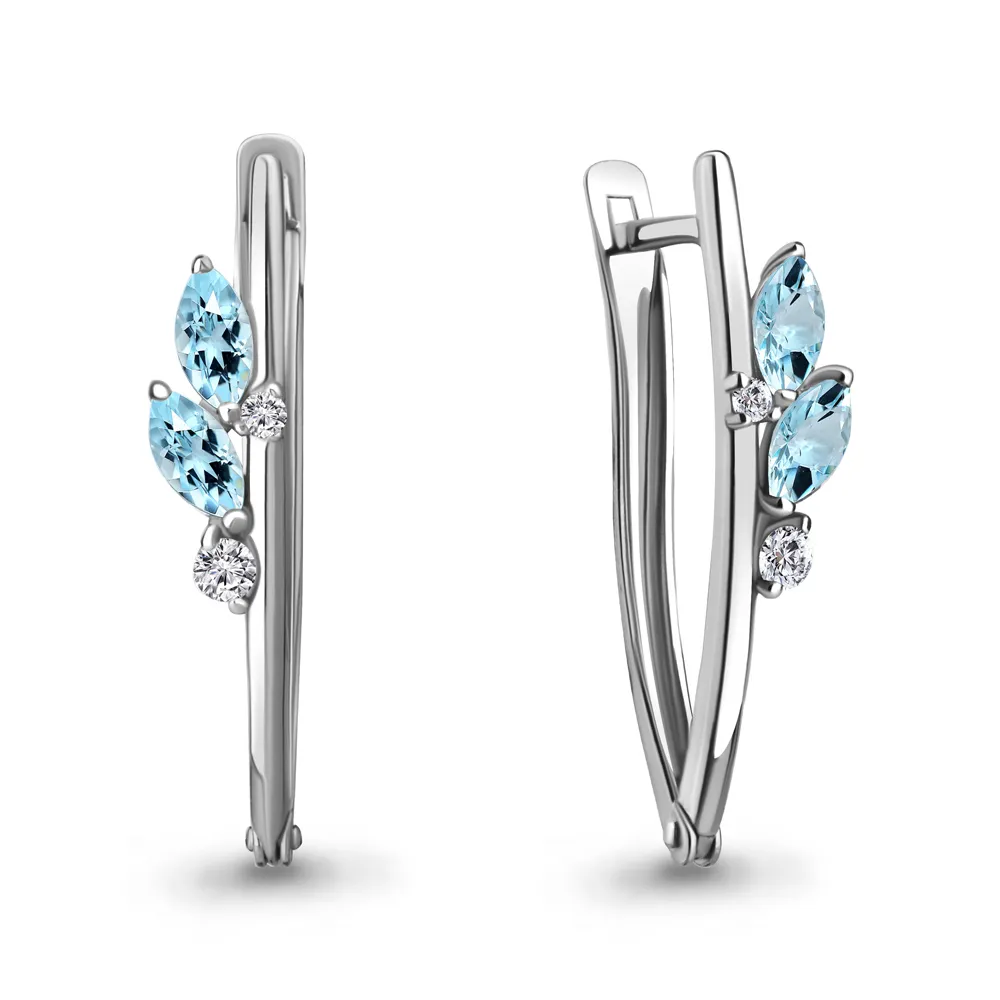 4767502А Серьги из Серебра с топазами скай блю, фианитами
