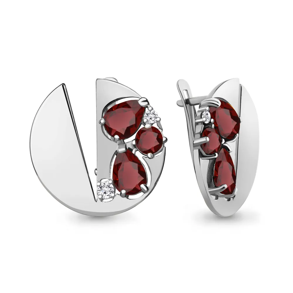 4761003А Серьги из Серебра с гранатами, фианитами