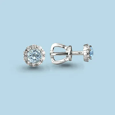 4408502А Серьги из Серебра с топазами скай блю, фианитами