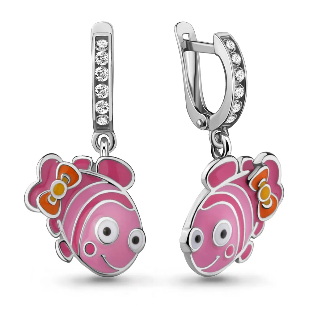 42688А Серьги из Серебра с фианитами, эмалью из коллекции "Happy"