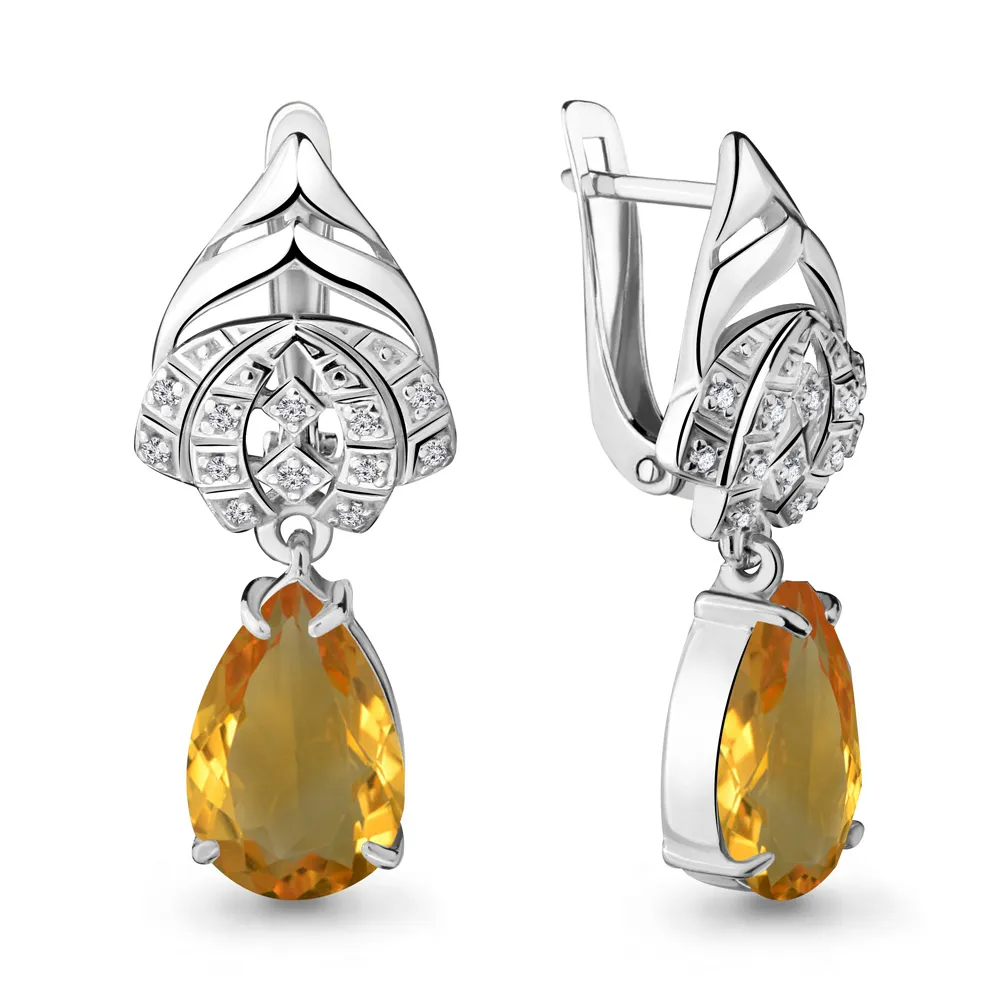 4492206А Серьги из Серебра с фианитами, цитринами