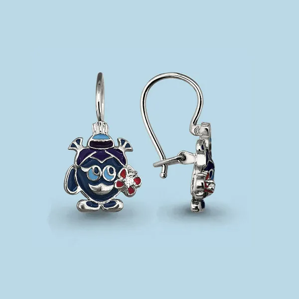 45148А Серьги из серебра с фианитами, эмалью из коллекции "Happy"