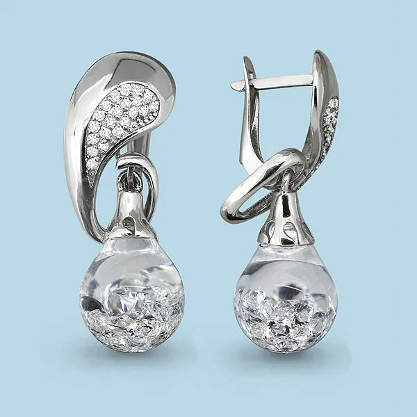45347 Серьги из Серебра с стёклами, фианитами из коллекции "French ball"