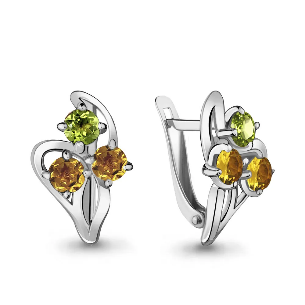 4411338 Серьги из Серебра с хризолитами, цитринами