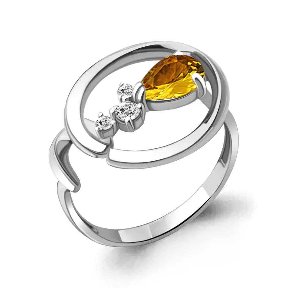6954406А Кольцо из Серебра с фианитами, цитрином