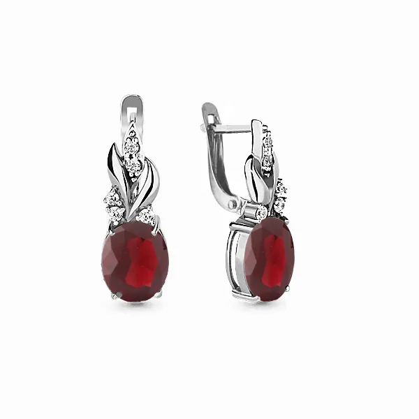 4492085А Серьги из Серебра с наногранатами, фианитами из коллекции "Каприз"