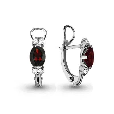 4414103А Серьги из Серебра с гранатами, фианитами