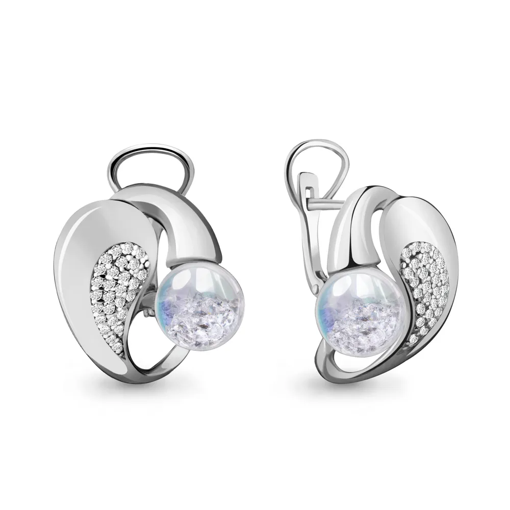 45393Г Серьги из Серебра с стёклами, фианитами из коллекции "French ball"