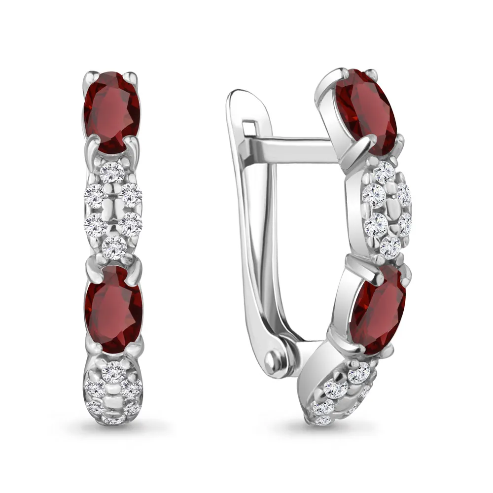 4735103А Серьги из Серебра с гранатами, фианитами