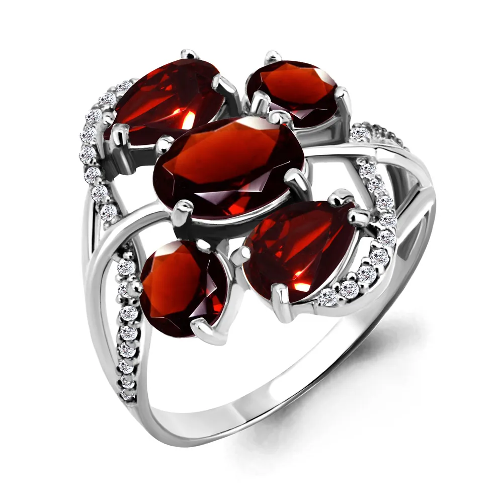 6904903А Кольцо из Серебра с гранатами, фианитами