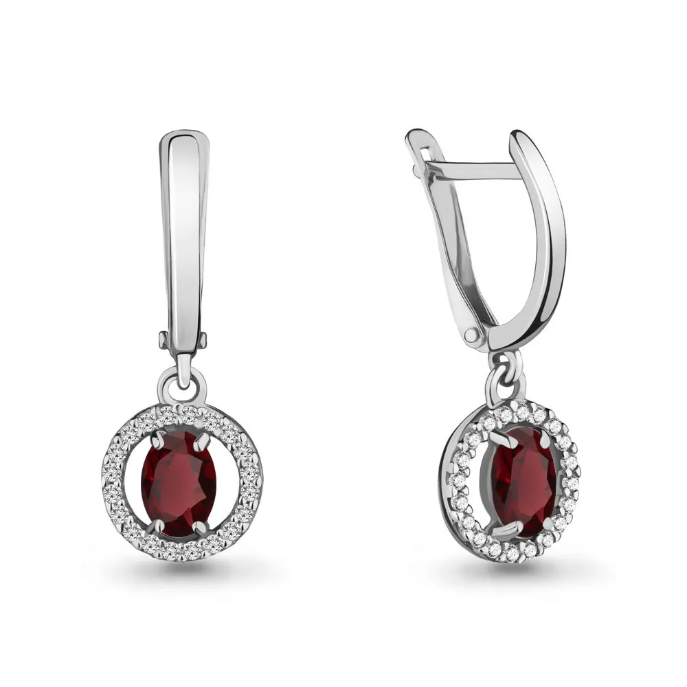 4713203А Серьги из Серебра с гранатами, фианитами