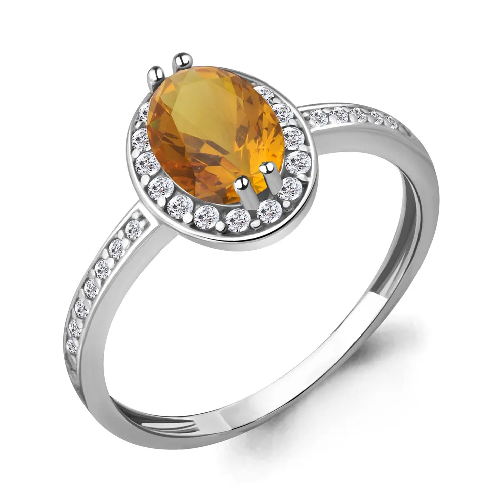 6523206А Кольцо из Серебра с фианитами, цитрином
