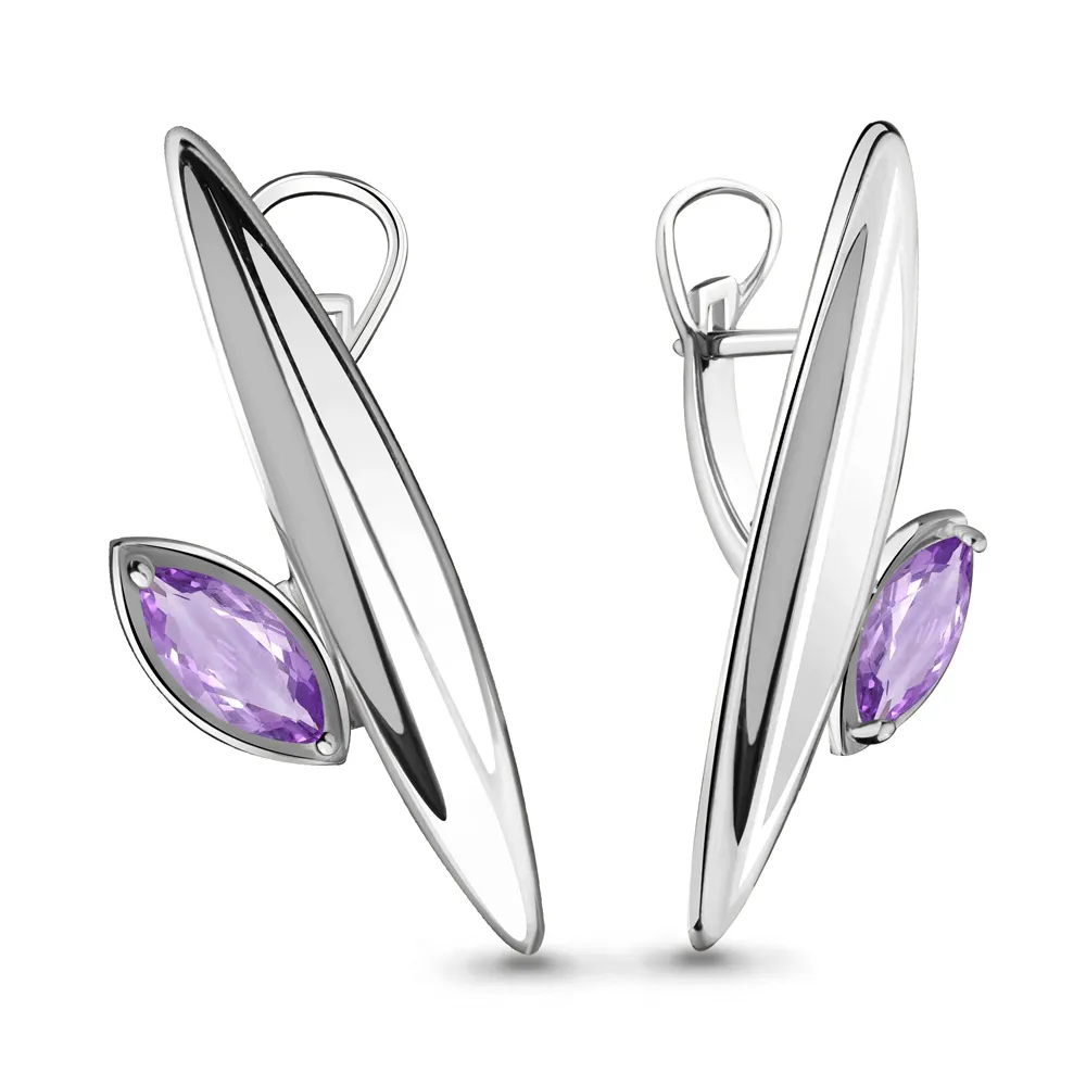 4728704 Серьги из Серебра с аметистами из коллекции "Лагуна"