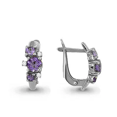 4429704 Серьги из Серебра с аметистами, фианитами