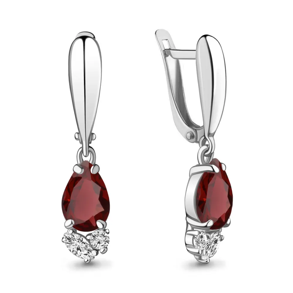 4743003А Серьги из Серебра с гранатами, фианитами