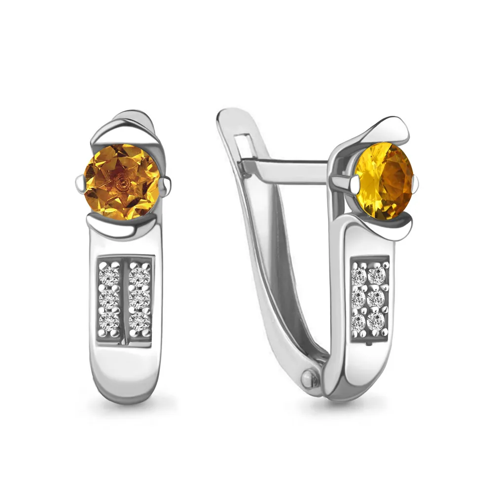 4413106А Серьги из Серебра с фианитами, цитринами