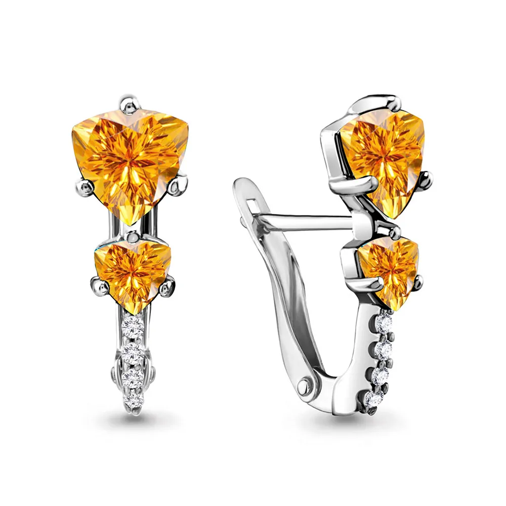 4413306А Серьги из Серебра с фианитами, цитринами