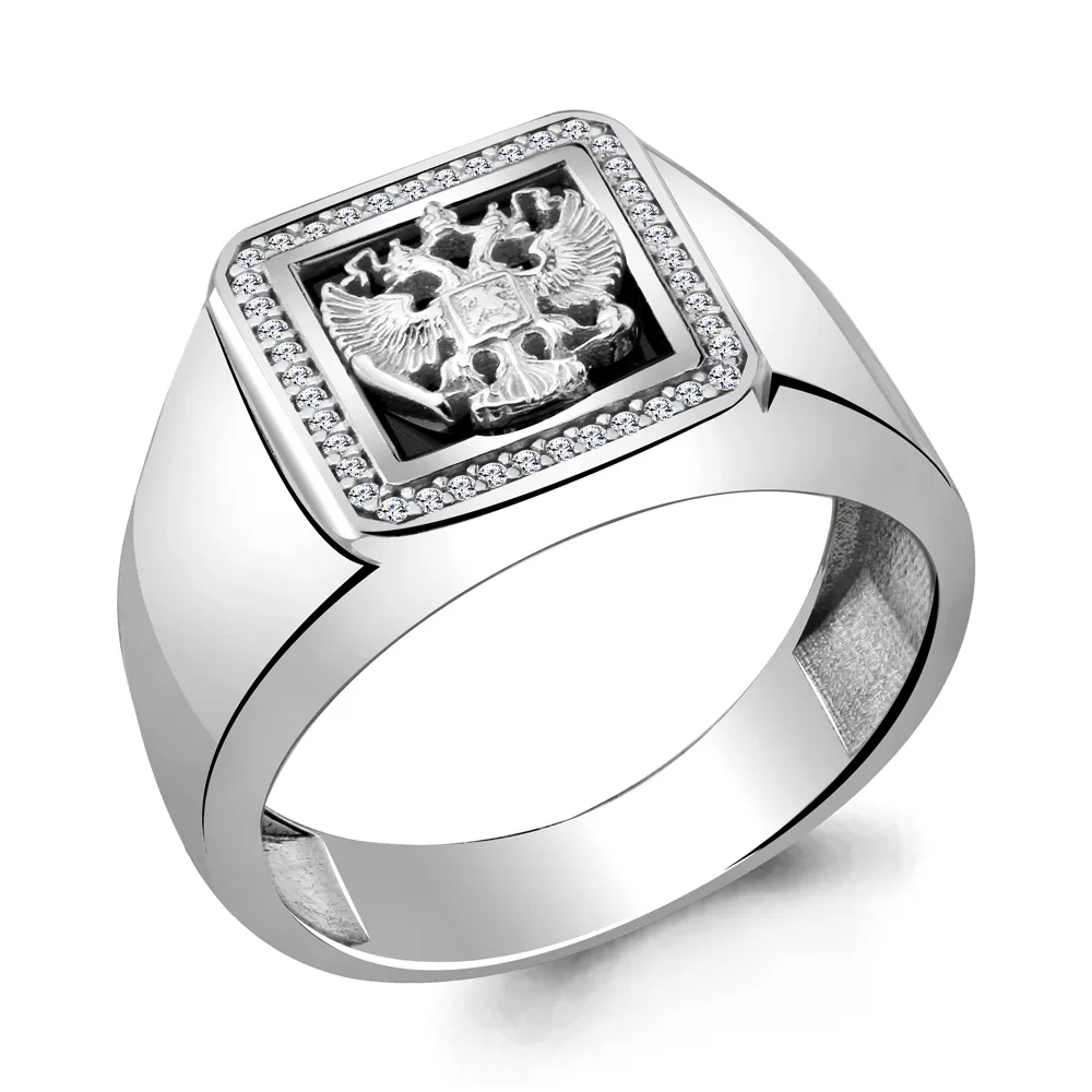 62143А Кольцо из Серебра с фианитами, черным фианитом