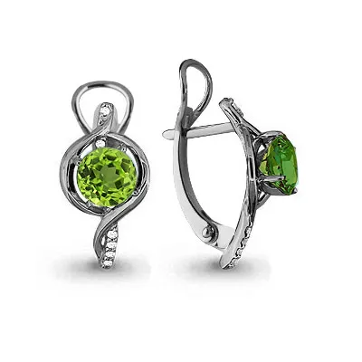4405307А Серьги из Серебра с фианитами, хризолитами