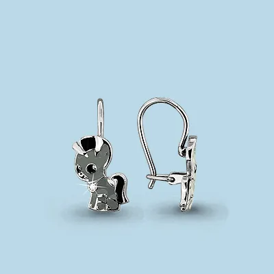 45107А Серьги из Серебра с фианитами, эмалью из коллекции "Happy"
