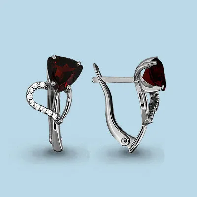 4419103А Серьги из Серебра с гранатами, фианитами
