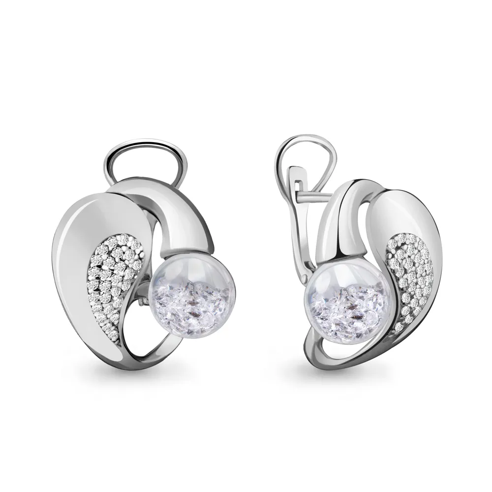 45393А Серьги из Серебра с стёклами, фианитами из коллекции "French ball"
