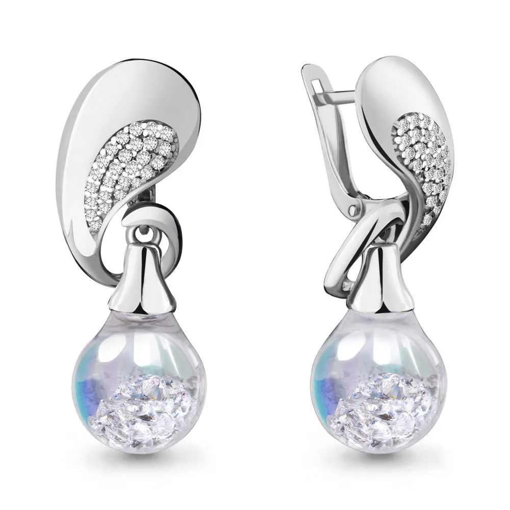 45347Г Серьги из Серебра с стёклами, фианитами из коллекции "French ball"