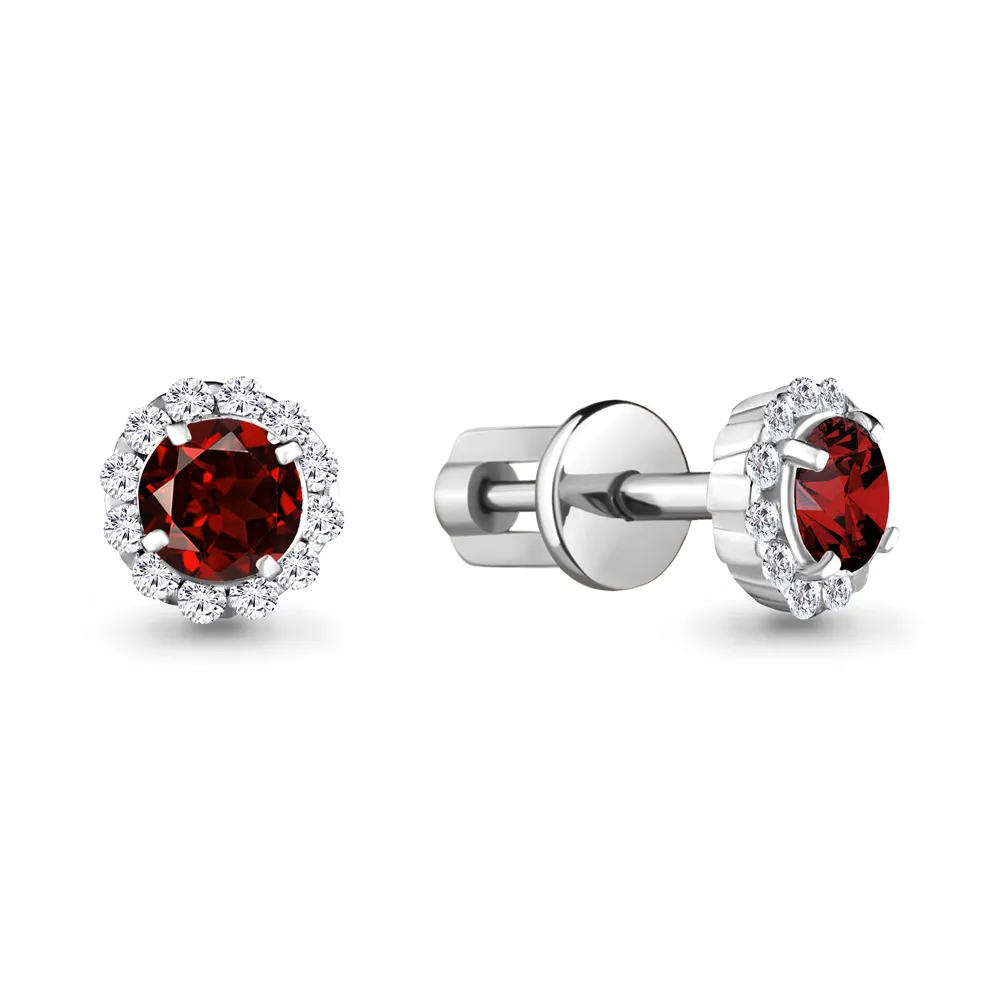 4408603А Серьги из Серебра с гранатами, фианитами