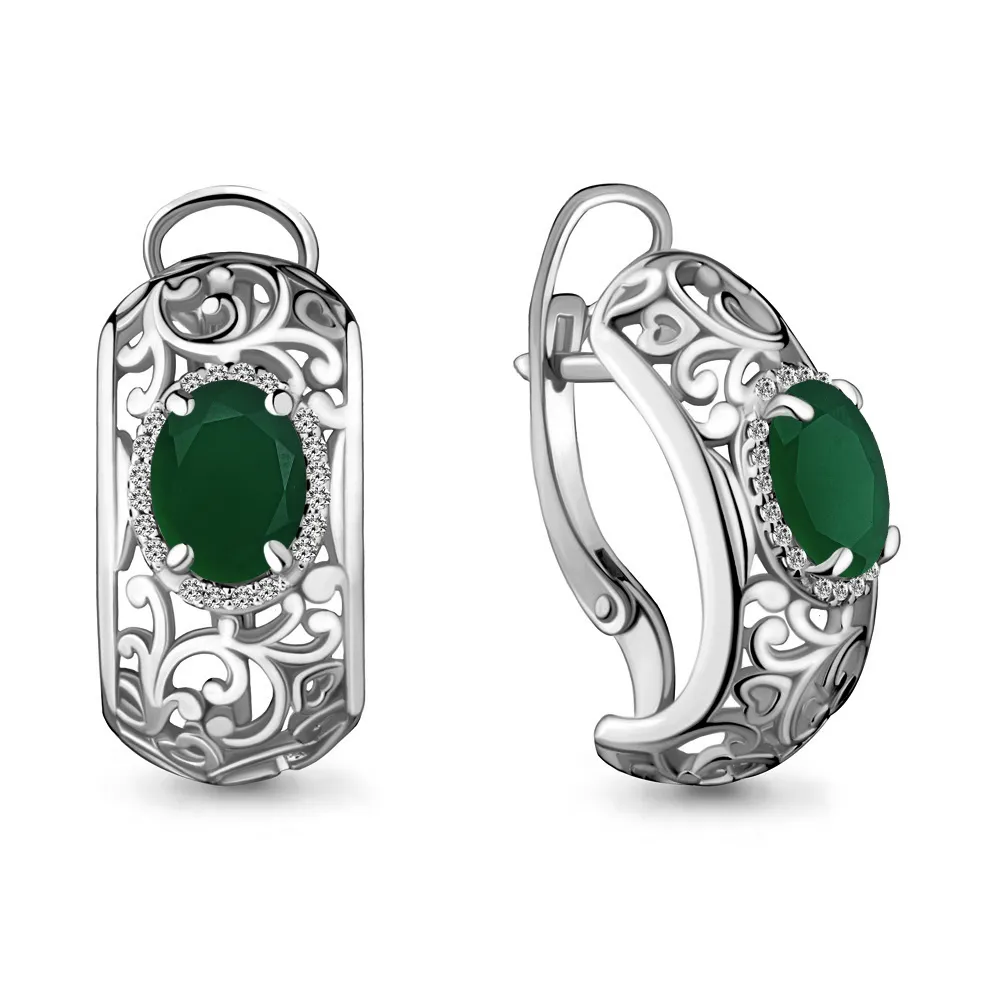 4436609А Серьги из Серебра с агатами, фианитами
