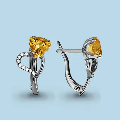 4419106А Серьги из Серебра с фианитами, цитринами